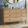 6 Drawer Dresser For Bedroom, Wood Storage Cabinet With Metal Handles, Farmhouse Closet Of Drawers for Living Room