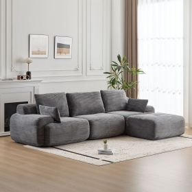 Modern Memory Foam Compressed Sofa,Large Sectional Couches for Living Room,Pet-Friendly Cloud Modular Sectional Sofa,Corduroy Fabric (Color: GREY)
