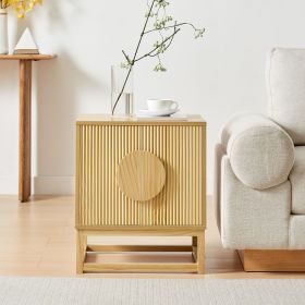 Modern Natural Night Stand 24" Wide with Solid Wood Doors, Bedroom Nightstand 24" Tall Bedside Tables (Color: Natural)