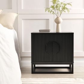 Modern Natural Night Stand 24" Wide with Solid Wood Doors, Bedroom Nightstand 24" Tall Bedside Tables (Color: BLACK)