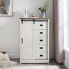 5 Drawers Dresser w/Sliding Barn Door, Farmhouse Modern Tall Dresser 5 Chest of Drawers, Storage Organizer Dresser for Bedroom, Hallway, Living Room
