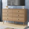 6 Drawer Dresser For Bedroom, Wood Storage Cabinet With Metal Handles, Farmhouse Closet Of Drawers for Living Room