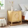 Modern Natural Night Stand 24" Wide with Solid Wood Doors, Bedroom Nightstand 24" Tall Bedside Tables