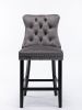 Contemporary Velvet Upholstered Barstools with Button Tufted Decoration and Wooden Legs, and Chrome Nailhead Trim, Leisure Style Bar Chairs,Bar stools